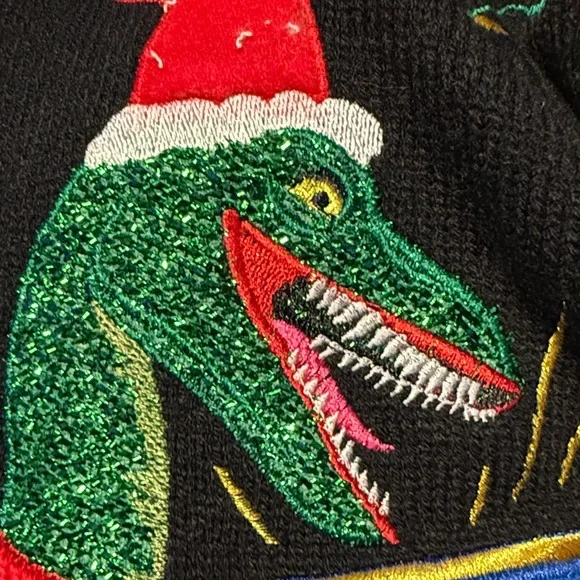Mens Funny Black Sparkle T-Rex Dinosaur Christmas Holiday
X-Mas Sweater Sz.XL - Picture 13 of 13